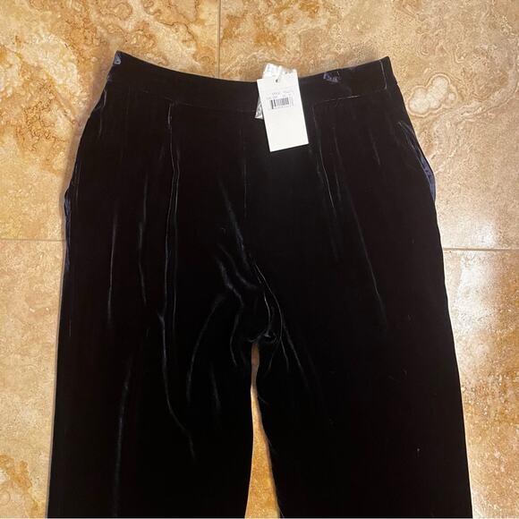 NEW BCBGMaxAzria Navy Velvet Silk Wide Leg Relaxed Ankle Length Trousers 8 NWT - Picture 11 of 16